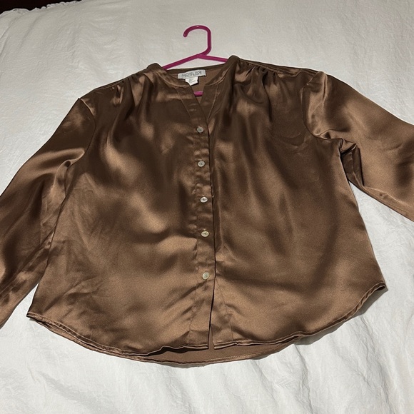 Rachel Zoe Tops - Rachel Zoe Brown Satin Button Down Shirt